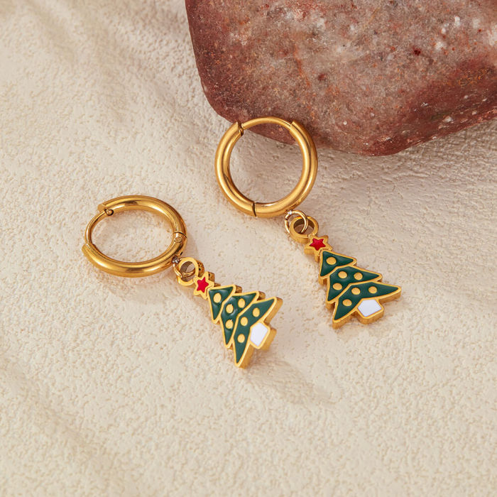 Wholesale Stainless Steel Christmas Tree Earrings
