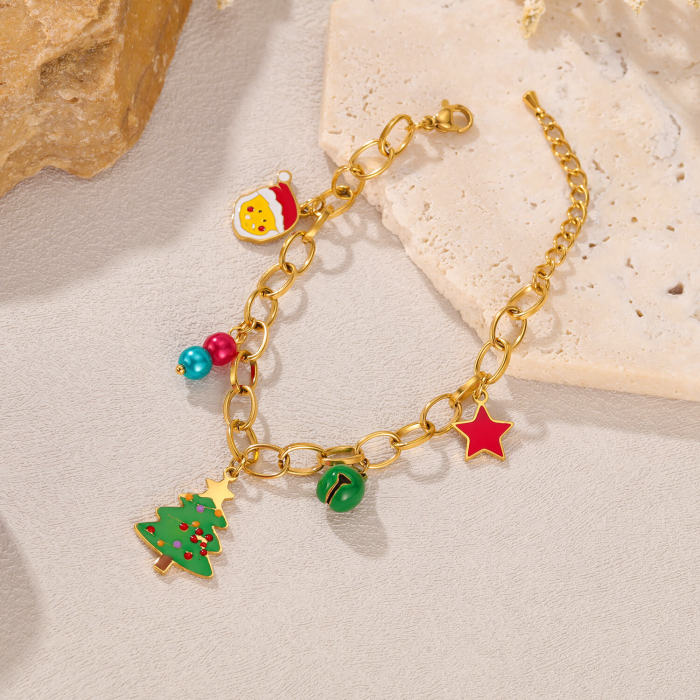 Wholesale Stainless Steel Christmas Tree Bell Bracelet