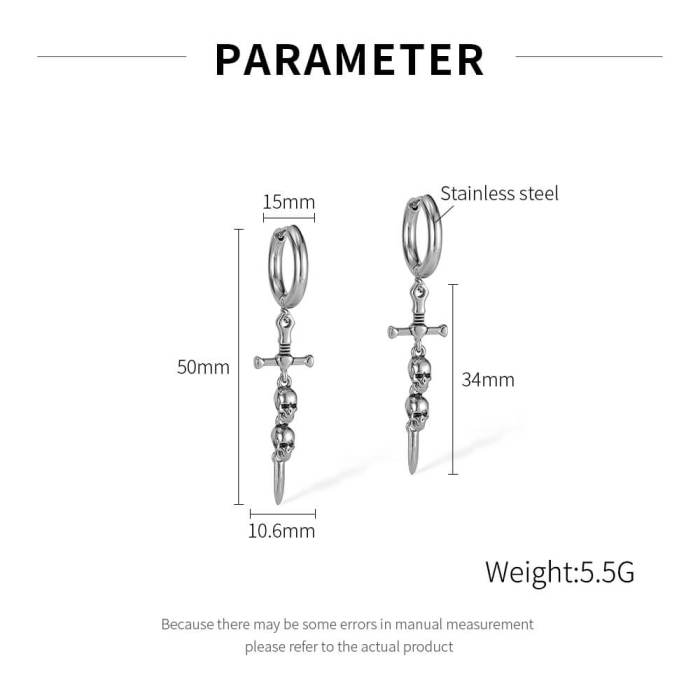 Wholesale Stainless Steel Cross with Skull Earrings