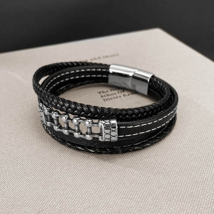 Wholesale Stainless Steel Chain Leather Bracelet