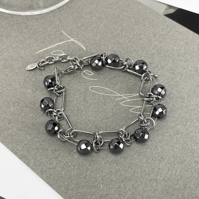 Wholesale Stainless Steel Black Gallstone Bracelet