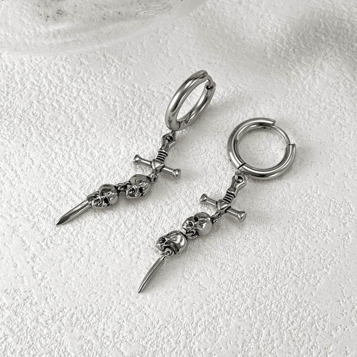 Wholesale Stainless Steel Cross with Skull Earrings