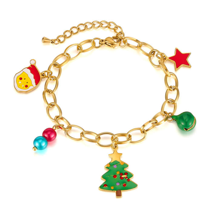 Wholesale Stainless Steel Christmas Tree Bell Bracelet