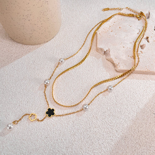 Wholesale Stainless Steel Pearl Double Layered Necklace