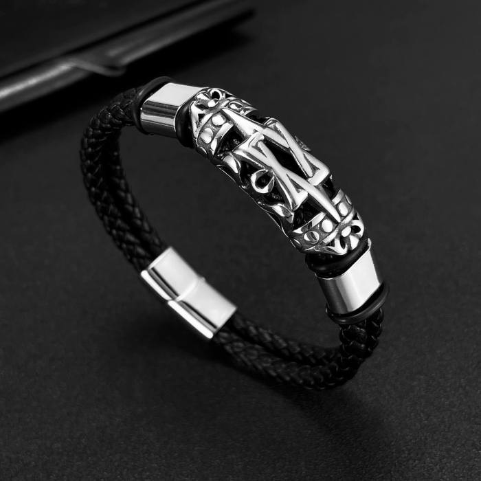 Wholesale Stainless Steel Leather Bracelet