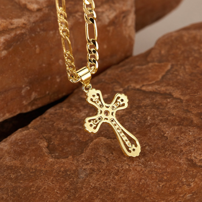 Wholesale Women Copper CZ Cross Necklace