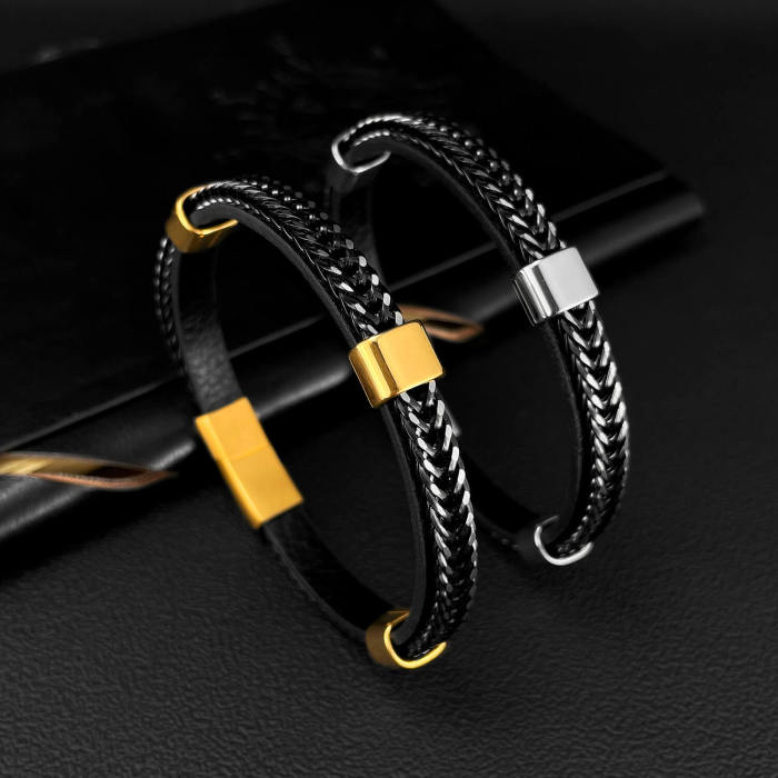 Wholesale Double Braided Leather Bracelet