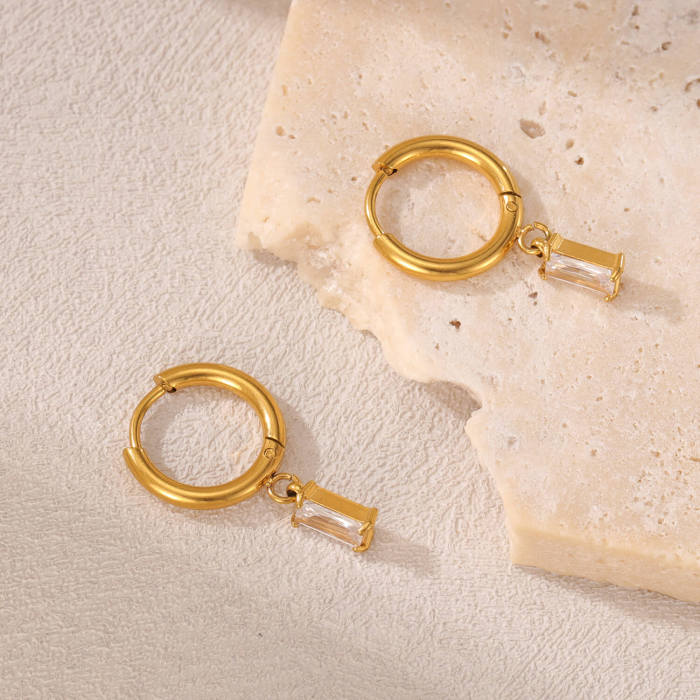 Wholesale Stainless Steel Rectangular Zirconia Earrings