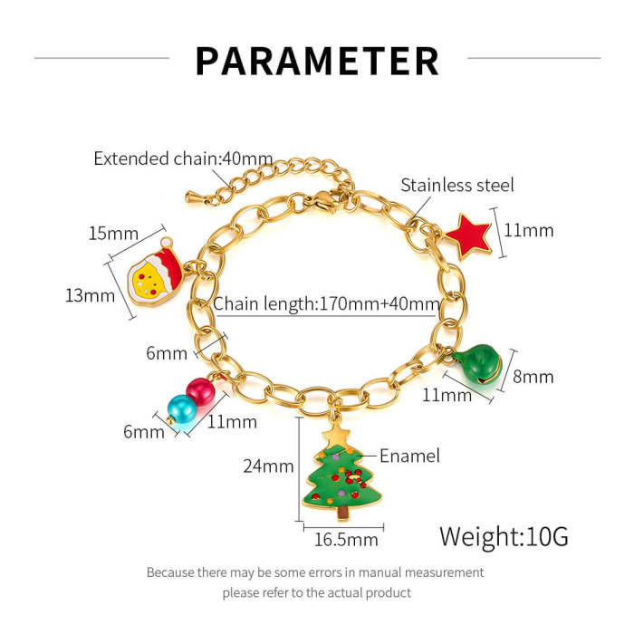 Wholesale Stainless Steel Christmas Tree Bell Bracelet