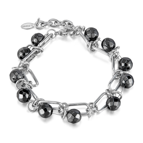 Wholesale Stainless Steel Black Gallstone Bracelet