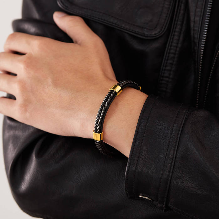 Wholesale Double Braided Leather Bracelet