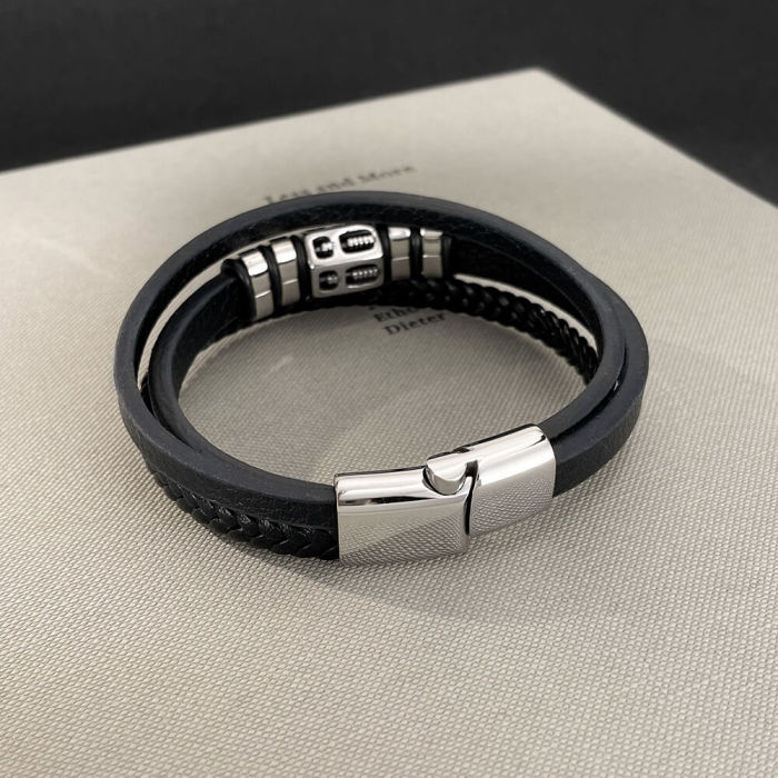 Wholesale Leather Bracelet with Steel Beads