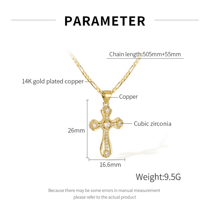 Wholesale Women Copper CZ Cross Necklace