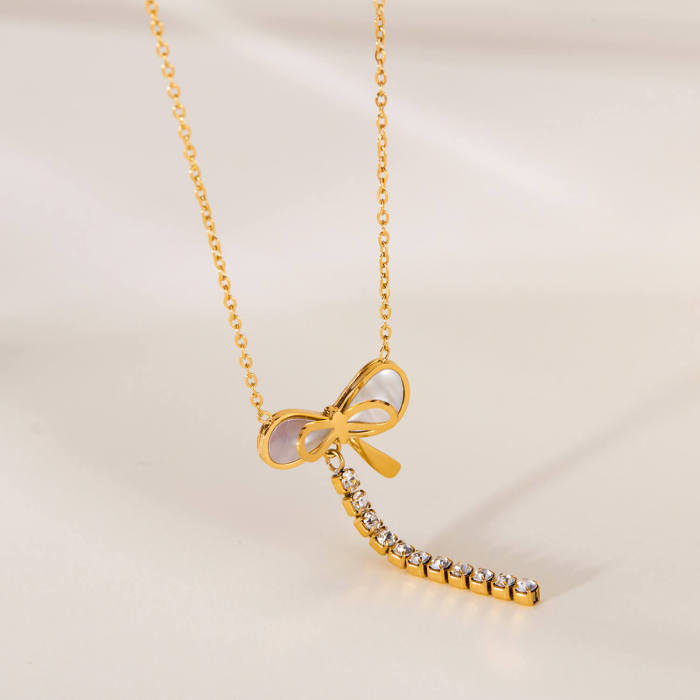Wholesale Stainless Steel Shell Ribbon Necklace