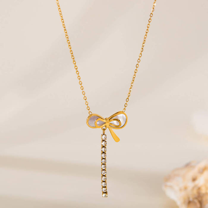 Wholesale Stainless Steel Shell Ribbon Necklace