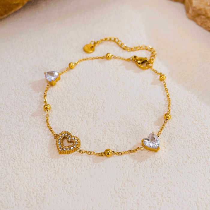 Wholesale Stainless Steel CZ Heart Bracelet