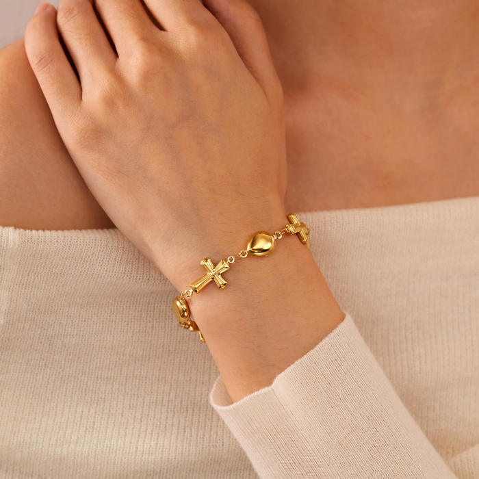 Wholesale Stainless Steel Water Drop Cross Bracelet
