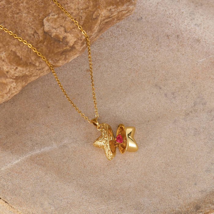Wholesale Red CZ in Copper Star Necklace