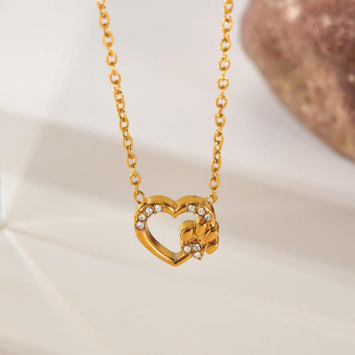 Wholesale Stainless Steel Heart Cat Claw Necklace