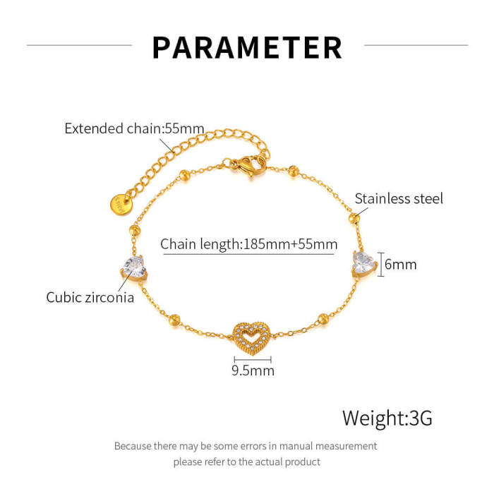 Wholesale Stainless Steel CZ Heart Bracelet