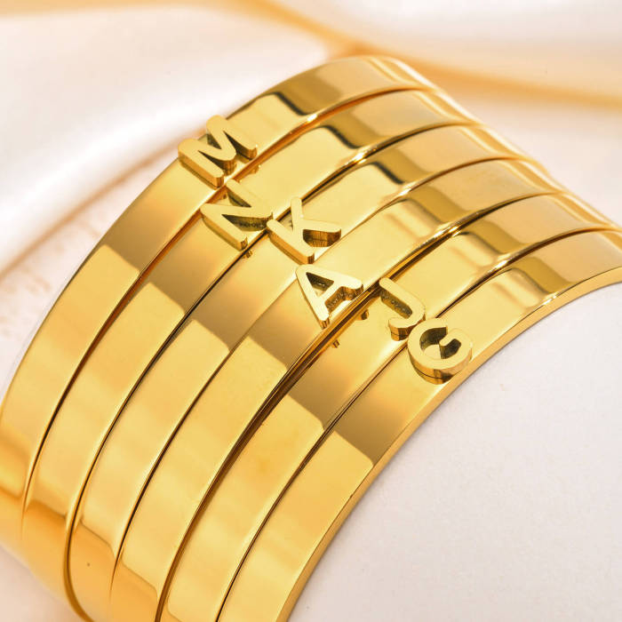 Wholesale Stainless Steel Glossy Letter Open Bangle