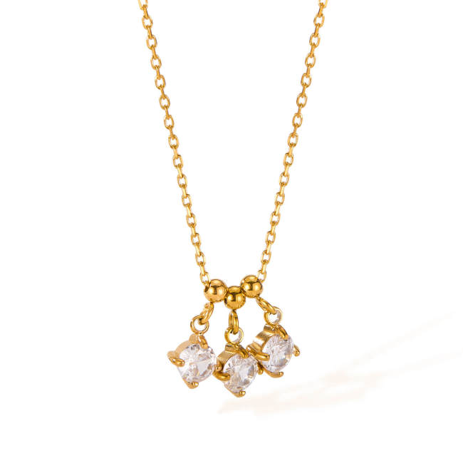 Wholesale Stainless Steel Gold Zirconia Necklace