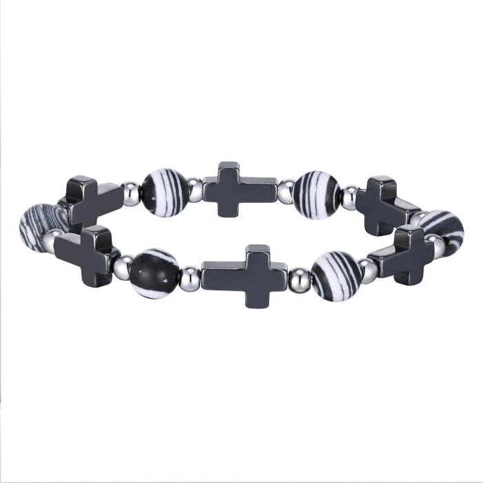 Wholesale Black Gallstone Cross Alloy Beads Bracelet