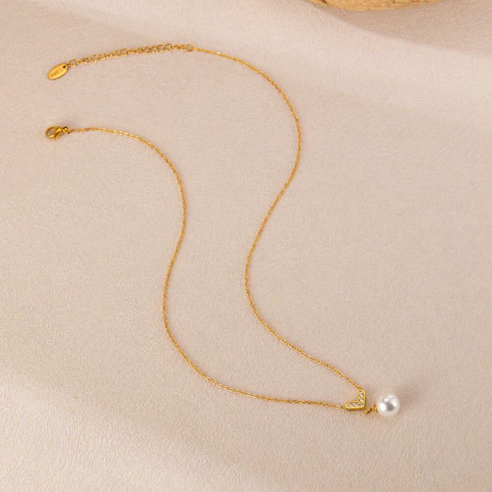Wholesale Stainless Steel Love Pearl Necklace