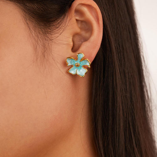 Wholesale Stainless Steel Oil Drip Flower Earrings