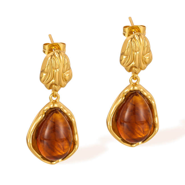 Wholesale Stainless Steel Amber Colored Earrings
