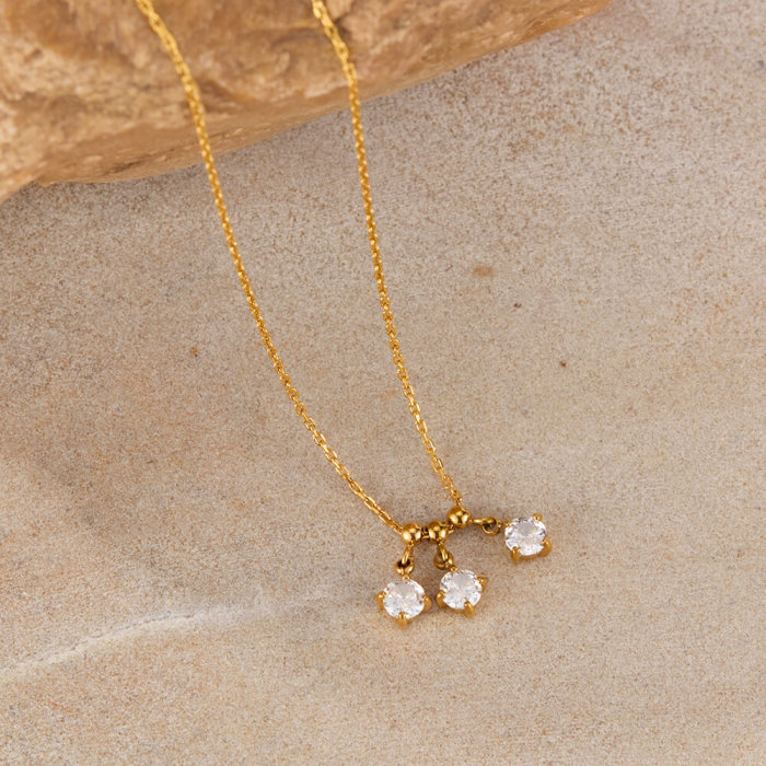 Wholesale Stainless Steel Gold Zirconia Necklace