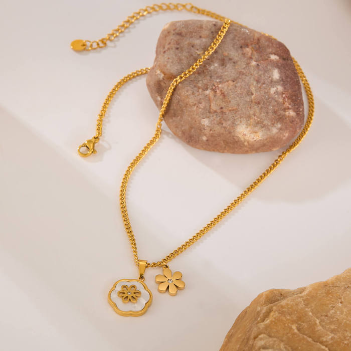 Wholesale Stainless Steel Shell Flower Necklace