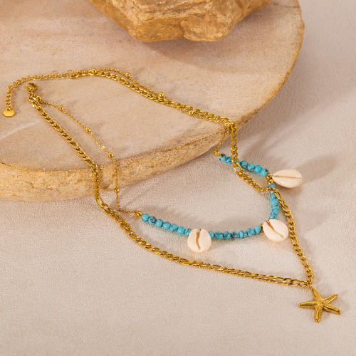 Wholesale Stainless Steel Starfish Shell Stacking Necklace