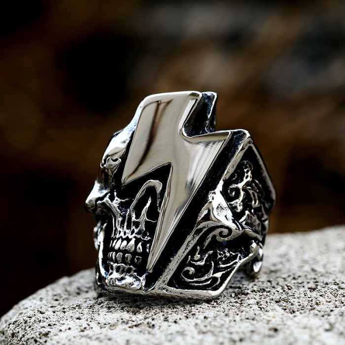 Wholesale Stainless Steel Lightning Skull Ring