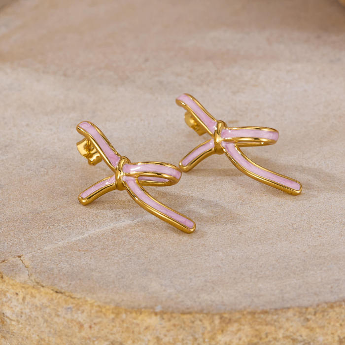 Wholesale Stainless Steel Ribbon Bow Earrings