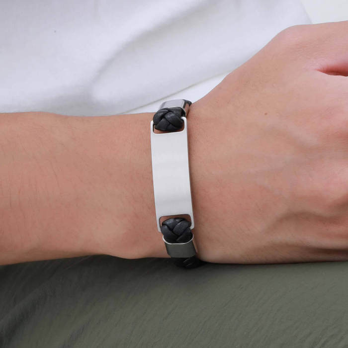 Wholesale Stainless Steel Plate Leather Bracelet
