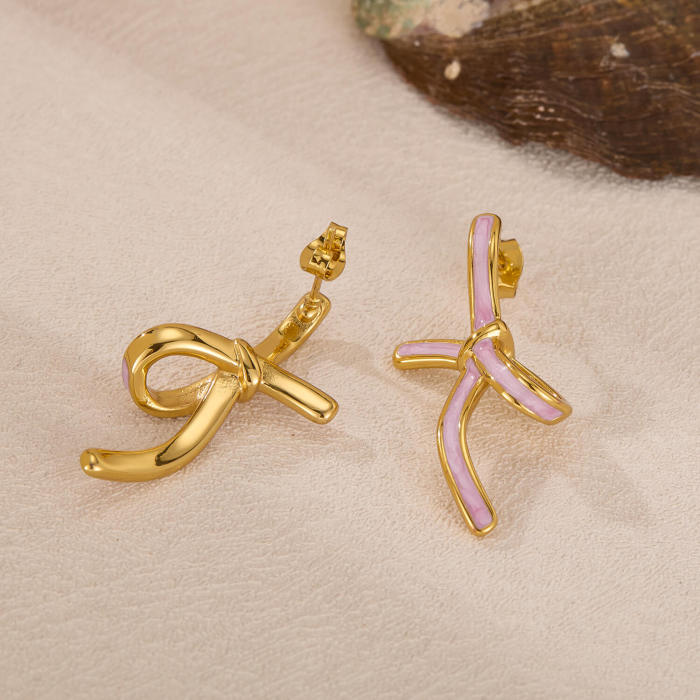 Wholesale Stainless Steel Ribbon Bow Earrings