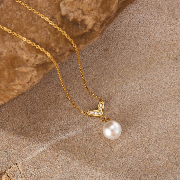 Wholesale Stainless Steel Love Pearl Necklace