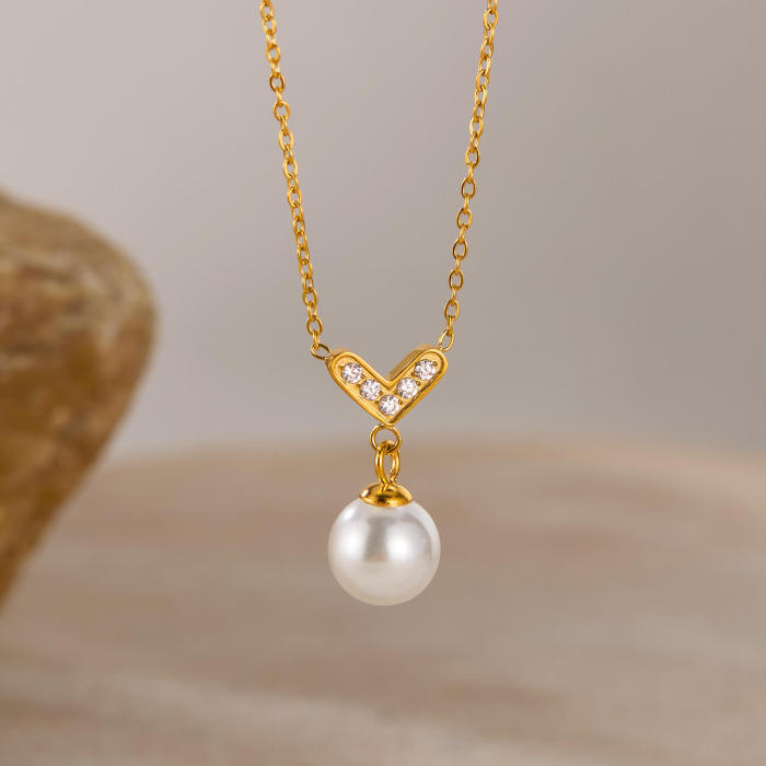 Wholesale Stainless Steel Love Pearl Necklace
