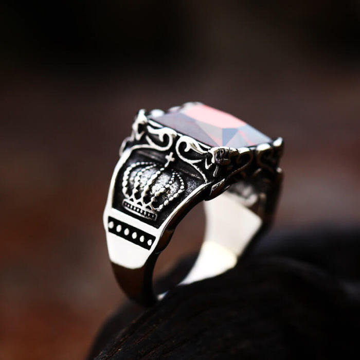 Wholesale Men's Stainless Steel Crown Stone Ring