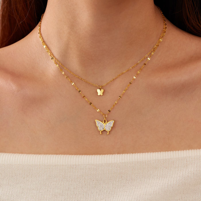 Wholesale Stainless Steel CZ Butterfly Necklace