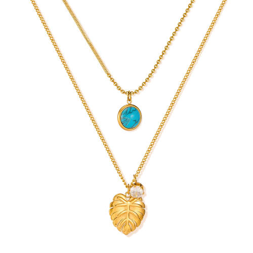 Wholesale Stainless Steel Leaf Double Layer Necklace