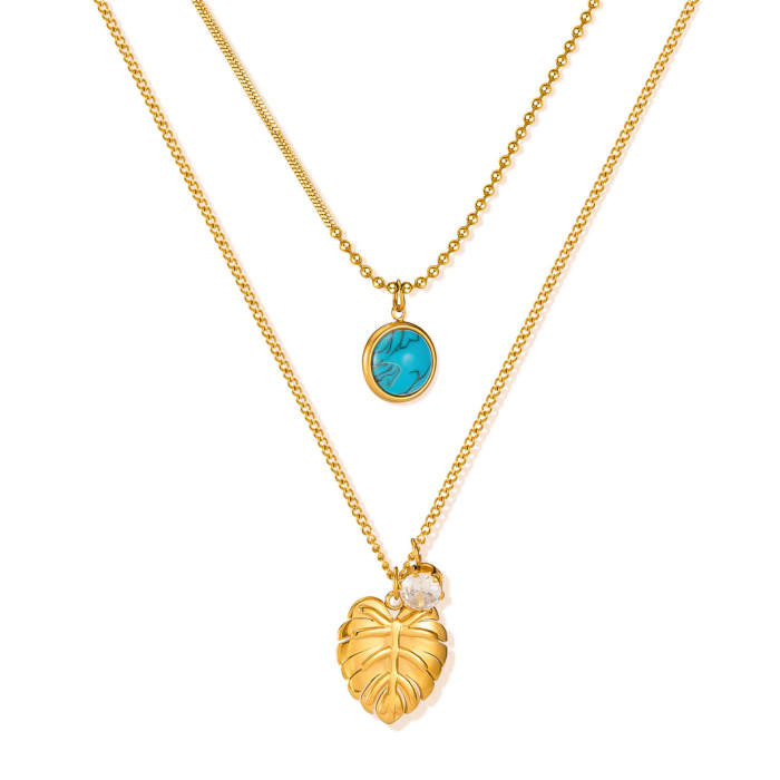 Wholesale Stainless Steel Leaf Double Layer Necklace