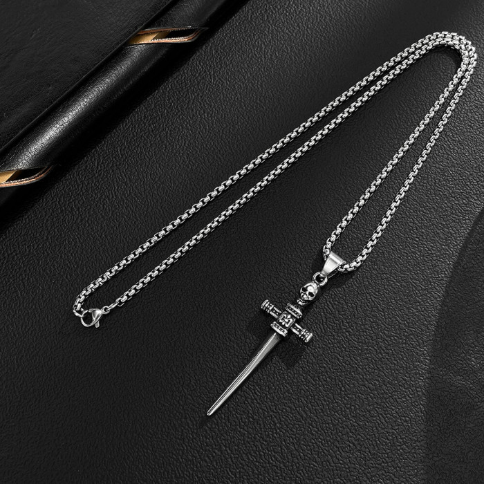 Wholesale Stainless Steel Skull Cross Sword Necklace