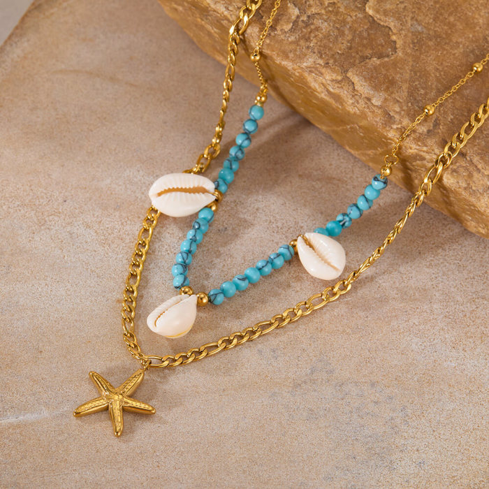 Wholesale Stainless Steel Starfish Shell Stacking Necklace