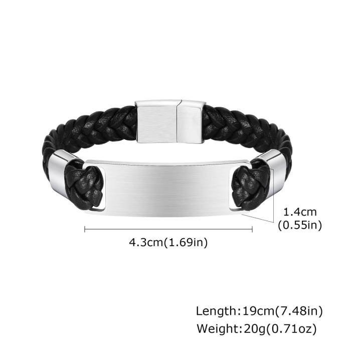 Wholesale Stainless Steel Plate Leather Bracelet
