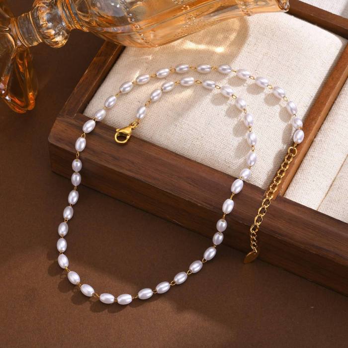 Wholesale Stainless Steel Imitation Pearl Necklace