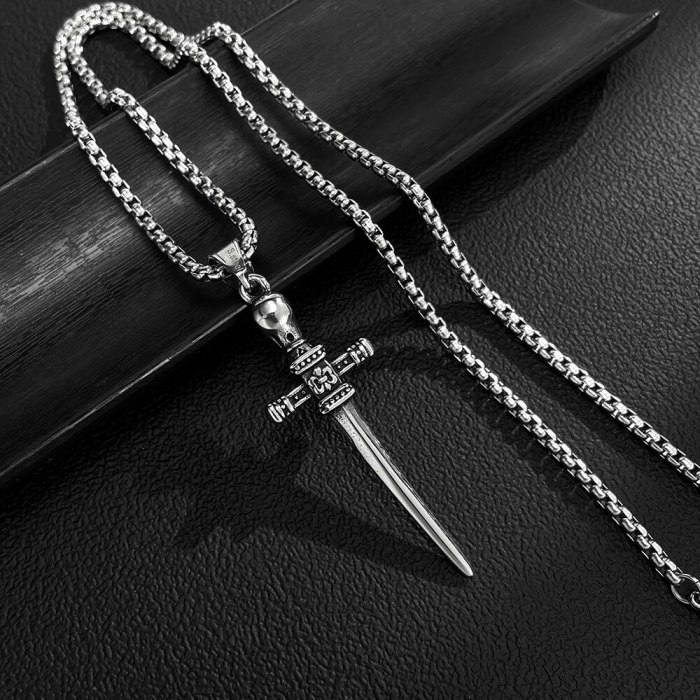 Wholesale Stainless Steel Skull Cross Sword Necklace