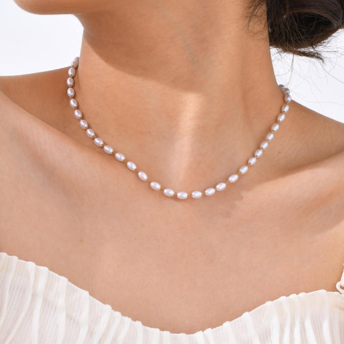 Wholesale Stainless Steel Imitation Pearl Necklace