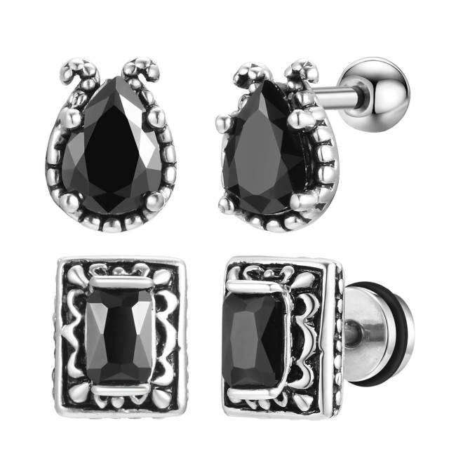 Wholesale Stainless Steel Black Zirconia Earrings